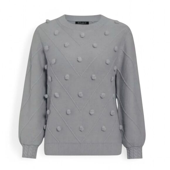 Simplee Grey Pom Pom Knit Sweater Size Large NWT - Picture 1 of 15